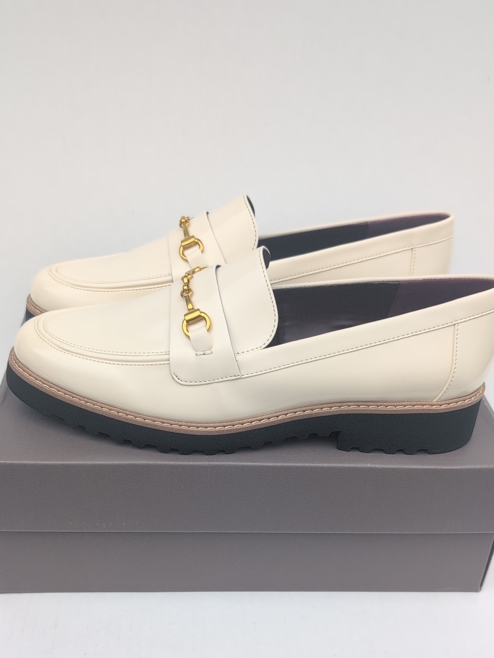 Franco Sarto Women's Cream Leather Horsebit Slip-On Loafers - Picture 2 of 2